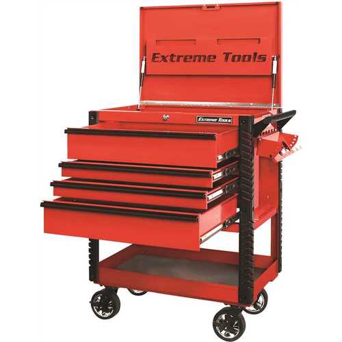 Extreme Tools EX3304TCRDBK Professional 33 in. Deluxe 4-Drawer Tool Utility Cart with Bumpers in Red