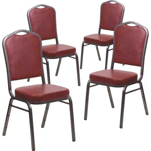 Burgundy Vinyl/Silver Vein Frame Banquet Stack Chair