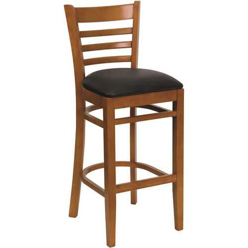 31 in. Black Vinyl Seat/Cherry Wood Frame Bar Stool