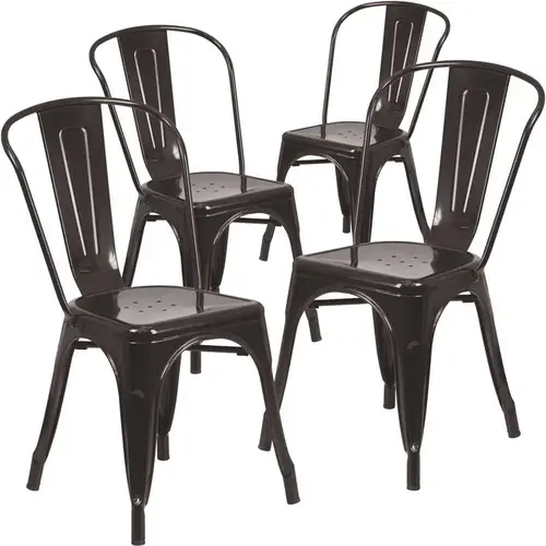 Stackable Metal Outdoor Dining Chair in Black