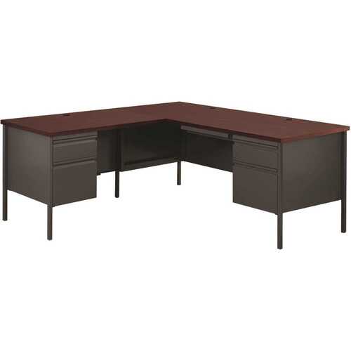 Hirsh Industries 20454 Commercial 72 in. W x 66 in. D L Shape Charcoal/Mahogany 4-Drawer Executive Desk with Left Hand Return