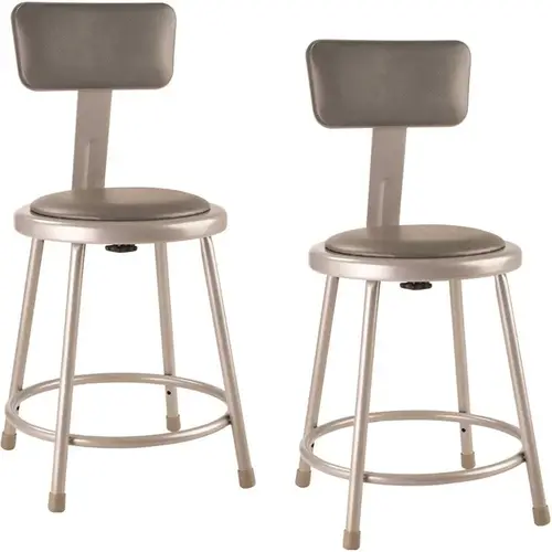 18 in. Heavy Duty Grey Vinyl Padded Steel Stool with Backrest