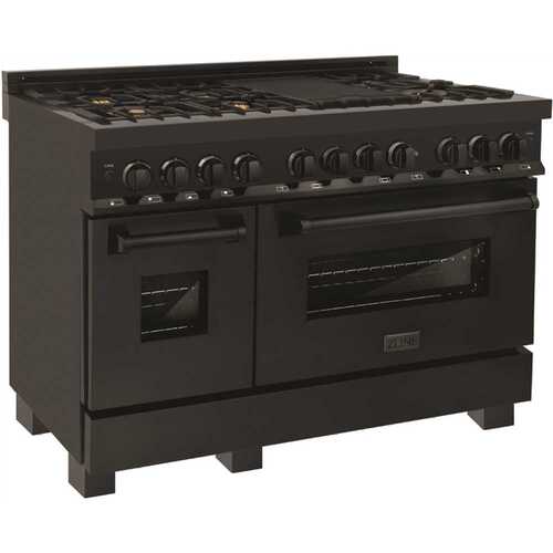 ZLINE Kitchen and Bath RAB-48 48 in. 7 Burner Double Oven Dual Fuel Range in Black Stainless Steel