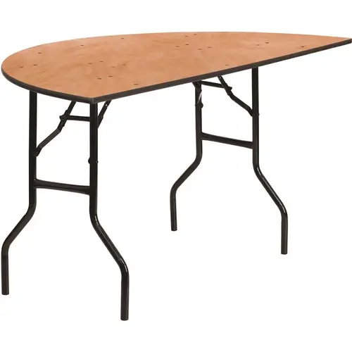 30 in. Natural Wood Tabletop Metal Frame Folding Table Brown