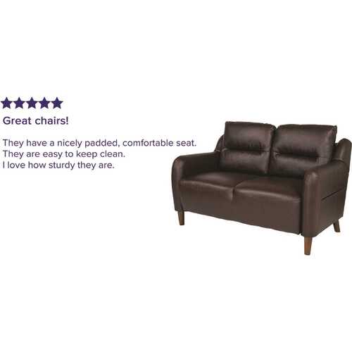 53.8 in. Brown Faux Leather 2-Seater Loveseat with Round Arms