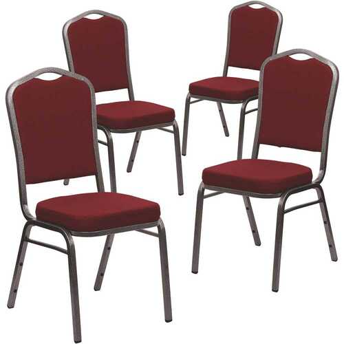 Burgundy Fabric/Silver Vein Frame Banquet Stack Chair