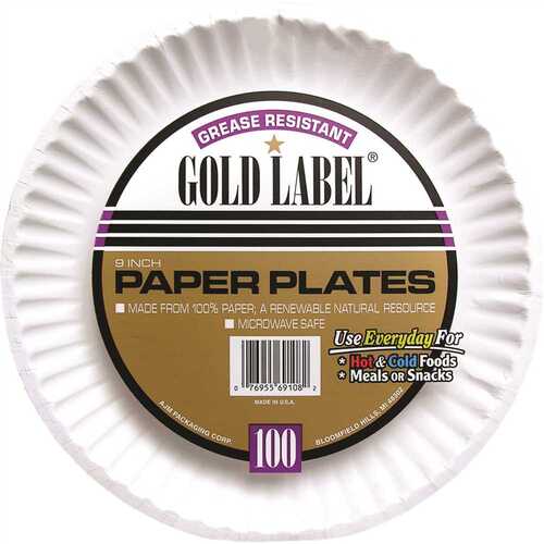 GREEN LABEL 271270 White Paper 9 in. Plates