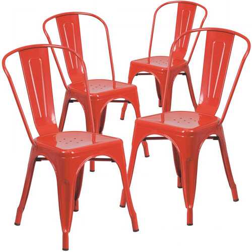 Stackable Metal Outdoor Dining Chair in Red