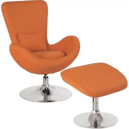 Orange Fabric Chair and Ottoman Set