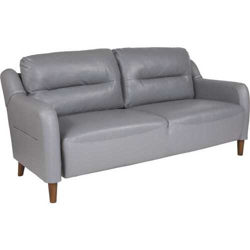 70 in. Gray Faux Leather 3-Seater Bridgewater Sofa with Round Arms