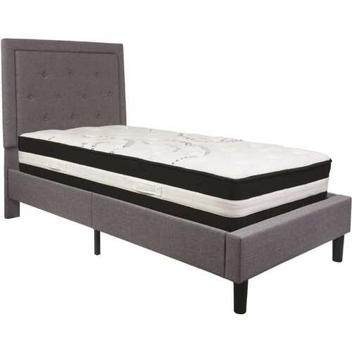 Light Gray Twin Platform Bed and Mattress Set