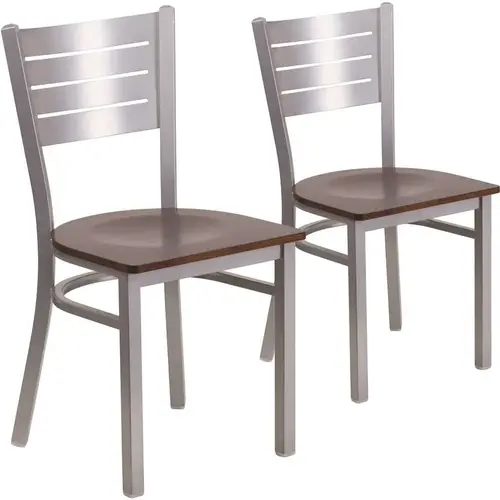 Walnut Wood Seat/Silver Frame Restaurant Chairs