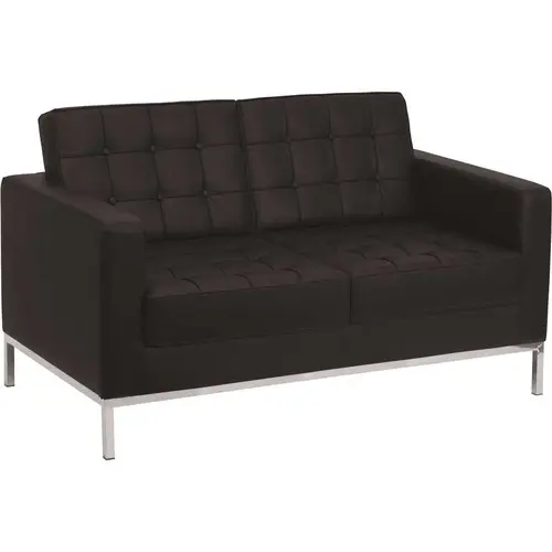 57 in. Black Faux Leather 2-Seater Loveseat with Stainless Steel Legs