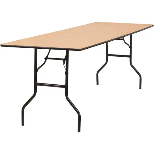 96 in. Natural Wood Tabletop Metal Frame Folding Table Brown