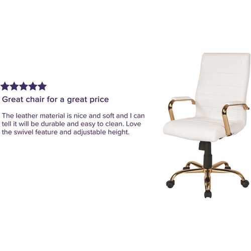 Flash Furniture GO2286HWHGLD Whitney High Back Faux Leather Swivel Ergonomic Office Chair in White/Gold Frame with Arms