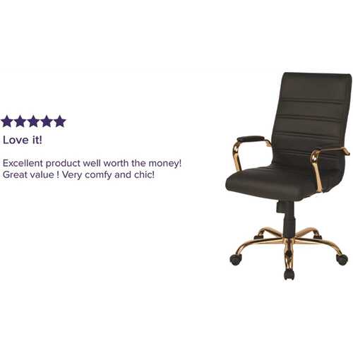 Whitney High Back Faux Leather Swivel Ergonomic Office Chair in Black/Gold Frame with Arms