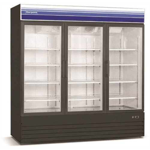 78 in. W 53 cu. ft. 3-Door Commercial Freezerless Refrigerator in Black