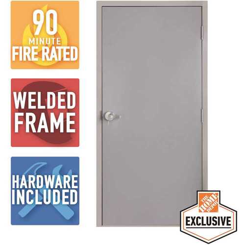 Armor Door VSDFPWD3680EL 36 in. x 80 in. Fire-Rated Gray Left-Hand Flush Entrance Steel Prehung Commercial Door with Welded Frame and Hardware