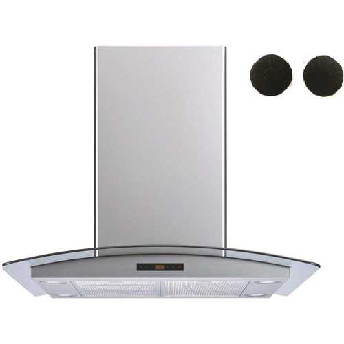 30 in. 475 CFM Convertible Island Range Hood in Stainless Steel and Glass with Mesh, Charcoal Filters and Touch Control