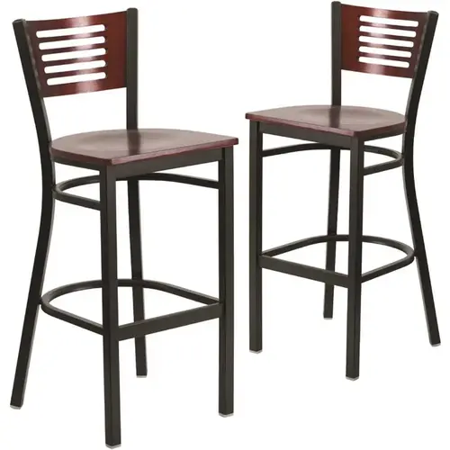 29.75 in. Mahogany Wood Back/Mahogany Wood Seat/Black Metal Frame Bar Stool