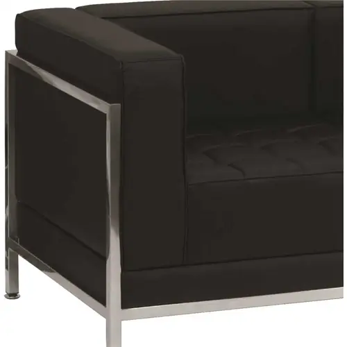 57 in. Black Faux Leather 2-Seater Loveseat with Stainless Steel Frame