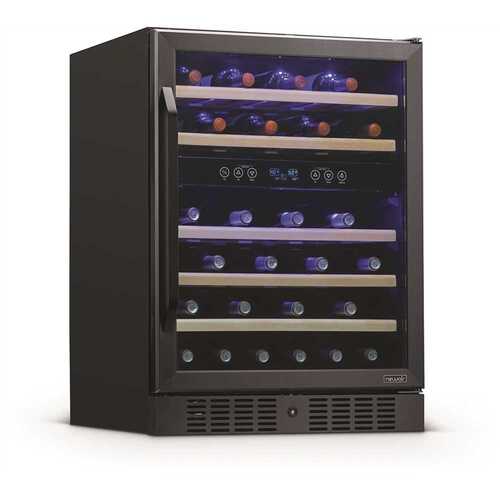 NewAir NWC046BS00 Dual Zone 24 in. 46-Bottle Built-In Wine Cooler Fridge with Quiet Operation & Beech Wood Shelves - Black Stainless Steel