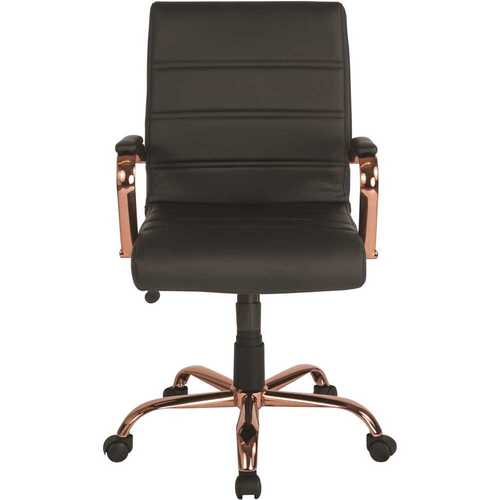 Whitney Mid-Back Faux Leather Swivel Ergonomic Office Chair in Black/Rose Gold Frame with Arms