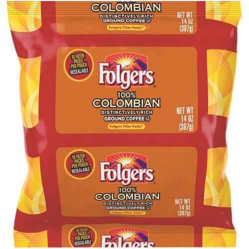 FOLGERS FOL10107 14 oz. Colombian Ground Coffee Filter Pack Bold Ground Caffeinated
