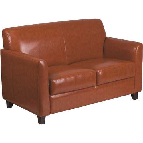 52 in. Cognac Faux Leather 2-Seater Loveseat with Square Arms