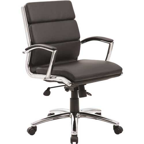 BOSS Office Products B9476-BK Black Contemporary Mid Back Executive Desk Chair Caresoft Vinyl Upholstery Ergonomic Seat Height Adjustment