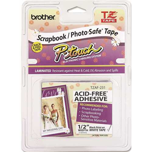 TZ PHOTO-SAFE TAPE CARTRIDGE FOR P-TOUCH LABELERS, 1/2 IN.W, BLACK ON WHITE