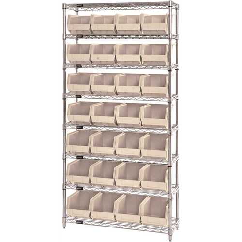 QUANTUM STORAGE SYSTEMS WR8-240IV Giant Open Hopper 36in. x 14 in. x 74 in. Wire Chrome Heavy Duty 8-Tier Industrial Shelving Unit