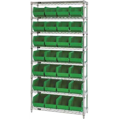 QUANTUM STORAGE SYSTEMS WR8-240GN Giant Open Hopper 36 in. x 14 in. x 74 in. Wire Chrome Heavy Duty 8-Tier Industrial Shelving Unit