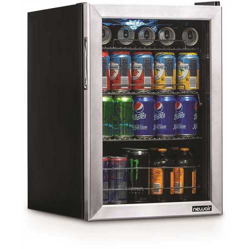 17 in. 90 (12 oz.) Can Freestanding Beverage Cooler Fridge with Adjustable Shelves, Stainless Steel