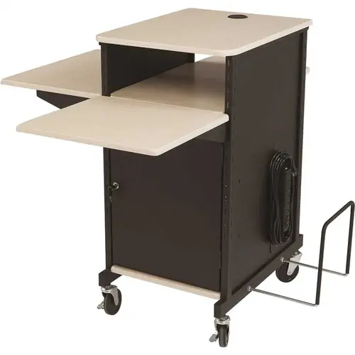 Oklahoma Sound PRC450 PRC Series Jumbo Plus Presentation Cart 4-Wheeld Black Steel Frame With An Ivory Wood Grain Finish