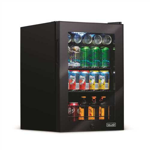17 in. 90 (12 oz.) Can Cooler Freestanding Beverage Fridge with Adjustable Shelves, Modern Black