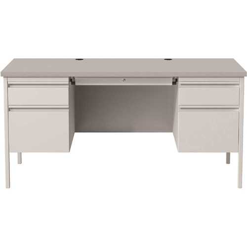 Commercial 60 in. W x 30 in. D Rectangular Shape Black/Mahogany 5-Drawer Executive Desk with Double Pedestal Light Gray