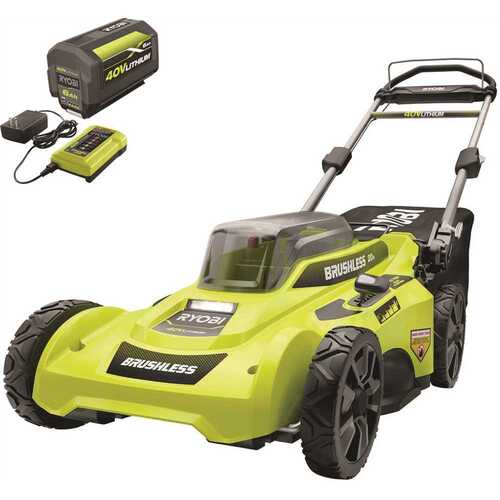 RYOBI RY401110-Y 40V Brushless 20 in. Cordless Battery Walk Behind Push Lawn Mower with 6.0 Ah Battery and Charger