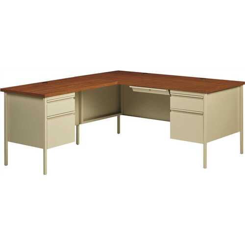 Commercial 72 in. W x 66 in. D L Shape Putty/Oak 4-Drawer Executive Desk with Left Hand Return
