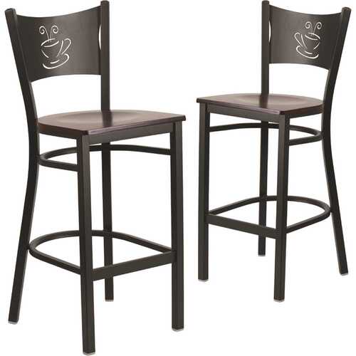 29 in. Walnut Wood Seat/Black Metal Frame Bar Stool