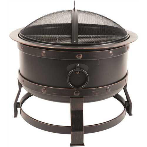 Pleasant Hearth OFW307R Killian 28 in. Round Steel Fire Pit in Rubbed Bronze with Cooking Grid
