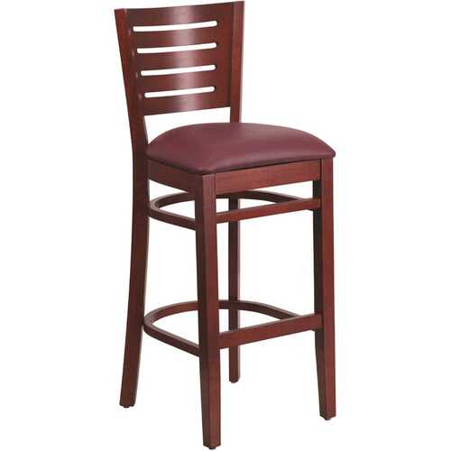 31.5 in. Burgundy Vinyl Seat/Mahogany Wood Frame Bar Stool