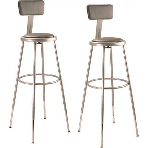 32 in. - 39 in. Height Adjustable Heavy Duty Grey Vinyl Padded Steel Stool with Backrest