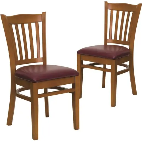 Burgundy Vinyl Seat/Cherry Wood Frame Restaurant Chairs