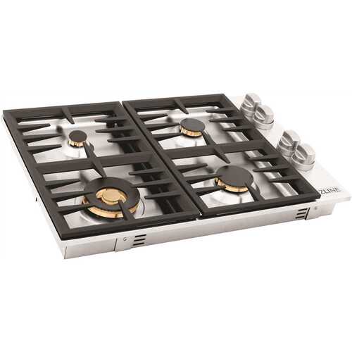 30 in. 4 Burner Top Control Gas Cooktop with Brass Burners in Stainless Steel