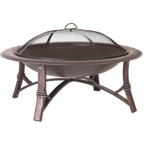 Roman 35 in. Round Steel Fire Pit in Brushed Bronze