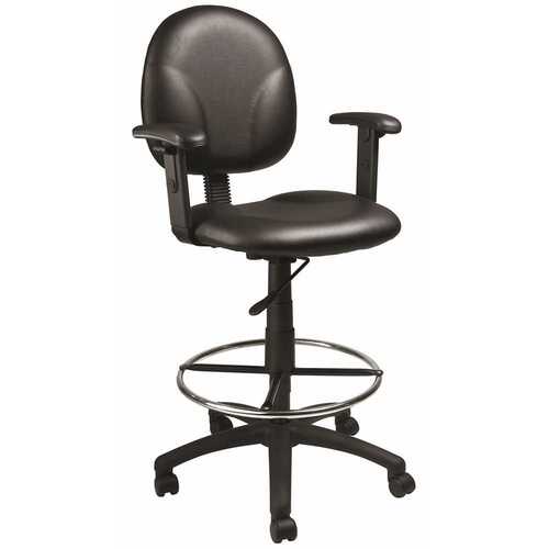 BOSS Office Products B1691-CS Black Antimicrobial Vinyl Cushions Chrome Footring Adjustment Arms Pneumatic Lift Drafting Chair