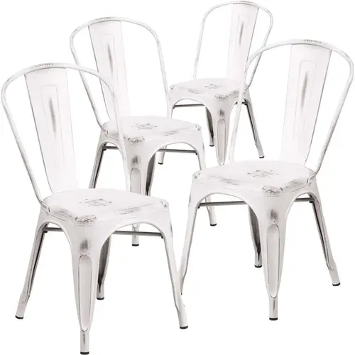 Stackable Metal Outdoor Dining Chair in White