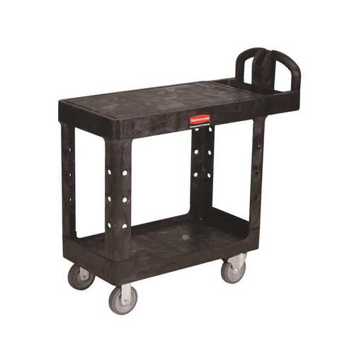 17.2 in. W Heavy Duty Black 2-Shelf Utility Cart with Flat Shelf in Small