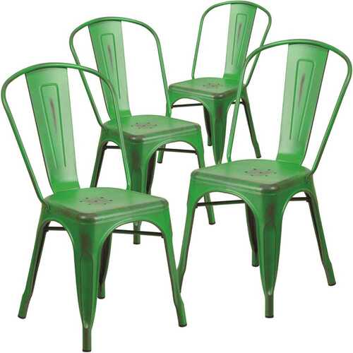 Stackable Metal Outdoor Dining Chair in Green